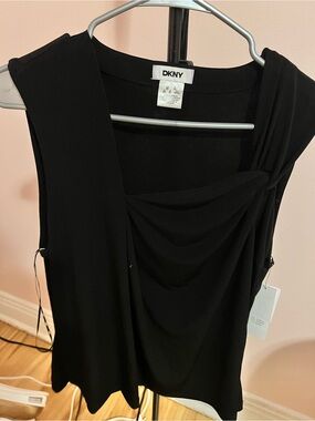 DKNY One-Shoulder Draped Black Women's Dress